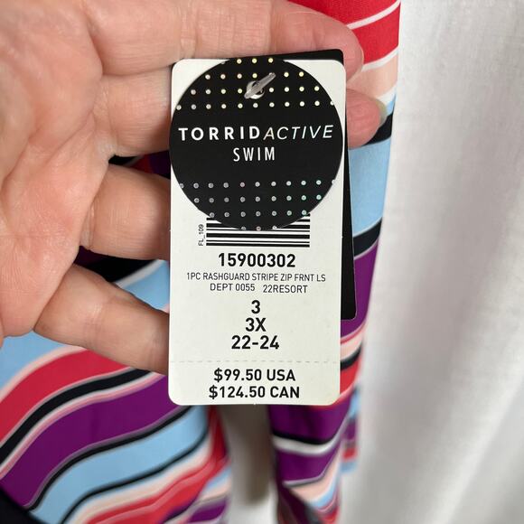 Torrid Stripe Zip Front Rashguard One Piece Swimsuit Sz.3 NWT - Picture 8 of 14